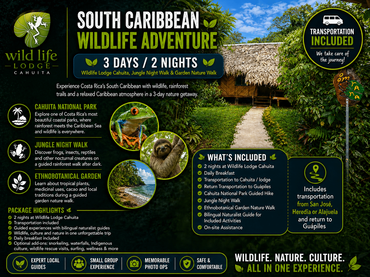 Cahuita Tours and Activities South Caribbean Wildlife Adventure 3 days 2 nights